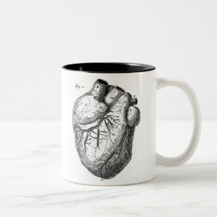 Caneca De Café Em Dois Tons Corações cardíacos retros da anatomia do coraç