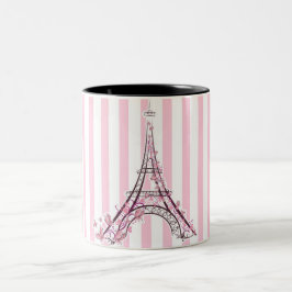Caneca De Café Em Dois Tons Corações Cor-de-Rosa e Borboletas Torre Eiffel Par