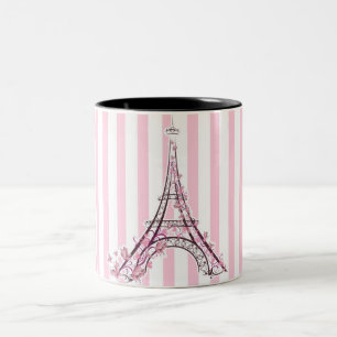 Caneca De Café Em Dois Tons Corações Cor-de-Rosa e Borboletas Torre Eiffel Par