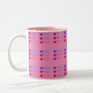 Caneca De Café Em Dois Tons Corações cor-de-rosa e corações lindos