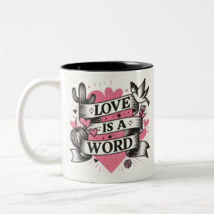 Caneca De Café Em Dois Tons Corações cor-de-rosa o amor é uma pomba suculenta