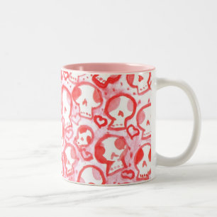 Caneca De Café Em Dois Tons Corações cor-de-rosa & SugarSkulls