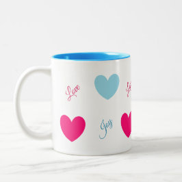 Caneca De Café Em Dois Tons Corações de Alegria e Amor