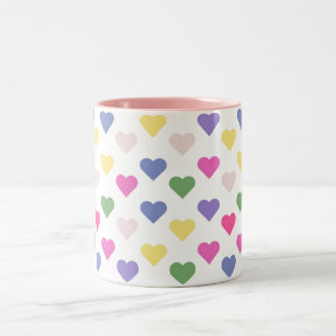 Caneca De Café Em Dois Tons Corações de Amor Coloridos