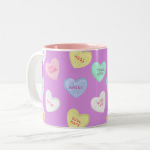 Caneca De Café Em Dois Tons Corações de Doces Clássicos do Dia dos Namorados e