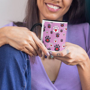 Caneca De Café Em Dois Tons Corações de Impressão de Pata Rosa para Amantes de