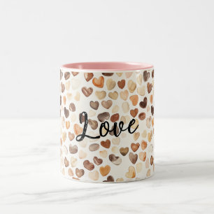 Caneca De Café Em Dois Tons Corações de Pêssego Marrom Creme de Café