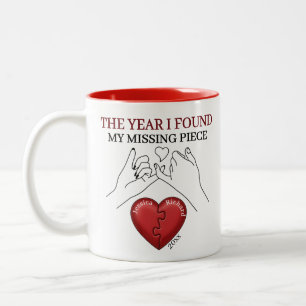 Caneca De Café Em Dois Tons Corações de Puzzle Vermelho Promessa de Dedinho No