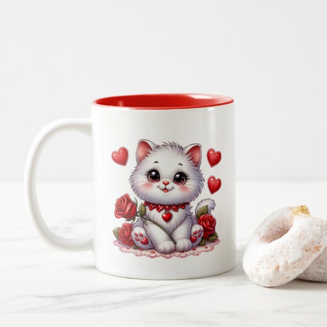 Caneca De Café Em Dois Tons Corações de São Valentim  (Com Donut)
