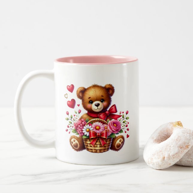 Caneca De Café Em Dois Tons Corações de São Valentim  (Com Donut)