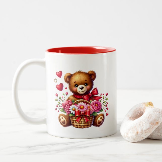 Caneca De Café Em Dois Tons Corações de São Valentim  (Com Donut)