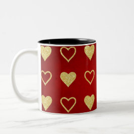 Caneca De Café Em Dois Tons Corações do Ouro de Luxo Vermelho dia de os namora
