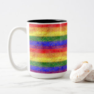 Caneca De Café Em Dois Tons Corações Dourados, Cores de Sinalizador Orgulho 