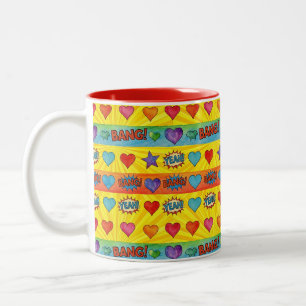 Caneca De Café Em Dois Tons Corações e Estrelas, Pop Art, por Natasha Us