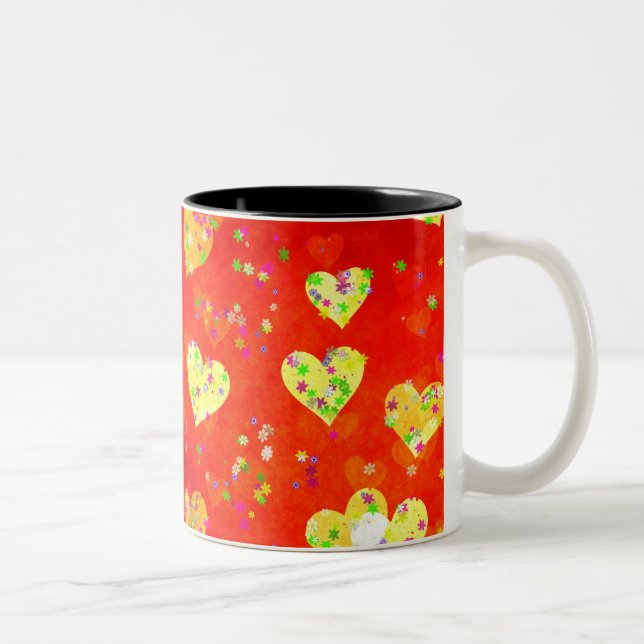 Caneca De Café Em Dois Tons Corações e flores (Direita)