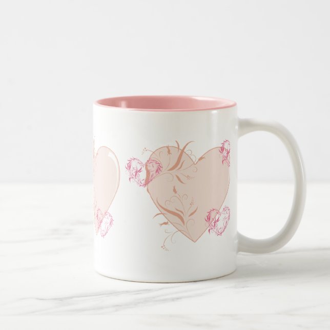 Caneca De Café Em Dois Tons Corações Pêssegos e Rosa (Direita)