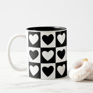 Caneca De Café Em Dois Tons Corações Preto e Branco Dia dos Namorados