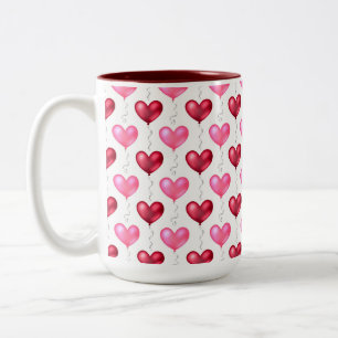Caneca De Café Em Dois Tons Corações Rosa e Vermelhos Dia dos Namorados Amor