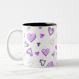 Caneca De Café Em Dois Tons Corações Roxos