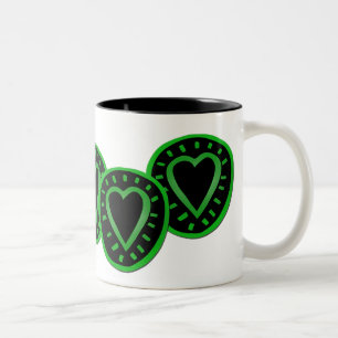 Caneca De Café Em Dois Tons Corações verdes e negros 3 mug de dois tons