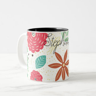 Caneca De Café Em Dois Tons Coragem Personalizada Floral Bonita