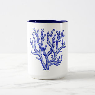 Caneca De Café Em Dois Tons Coral-do-mar azul e branco