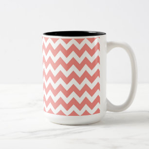 Caneca De Café Em Dois Tons Coral e Chevron Branco