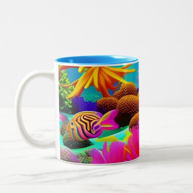 Caneca De Café Em Dois Tons Coral Fluorescente Submarino Desenho (Esquerda)