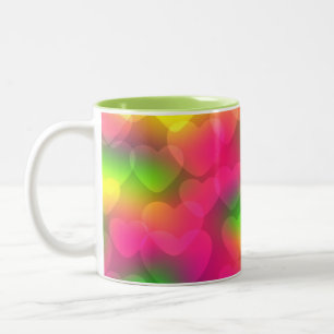 Caneca De Café Em Dois Tons Cores Loucas Corações Bokeh-2 Coffee Mug