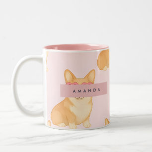 Caneca De Café Em Dois Tons Corgi Kawaii Personalizado com Óculos de Sol de Co