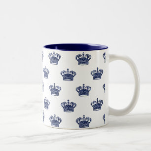 Caneca De Café Em Dois Tons Coroa 01 - Marinho Azul em Branco