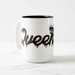 Caneca De Café Em Dois Tons Coroa Dourada Rainha Personalizada com Nome