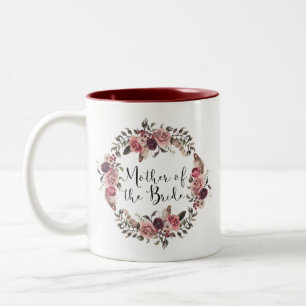 Caneca De Café Em Dois Tons Coroa Floral Aquarela Boho Mãe da Noiva