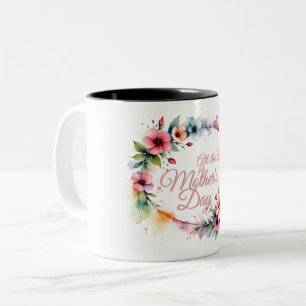 Caneca De Café Em Dois Tons Coroa Floral de Aquarela do Dia das Mães em Rosa V