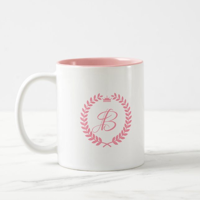 Caneca De Café Em Dois Tons Coroa Rosa Laurel Com Monograma (Esquerda)