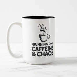 Caneca De Café Em Dois Tons Correndo em Cafeína e Caos