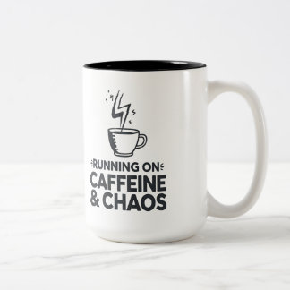 Caneca De Café Em Dois Tons Correndo em Cafeína e Caos