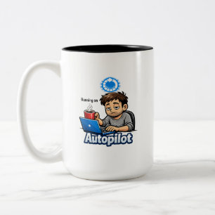 Caneca De Café Em Dois Tons Correndo no piloto automático Design engraçado – A
