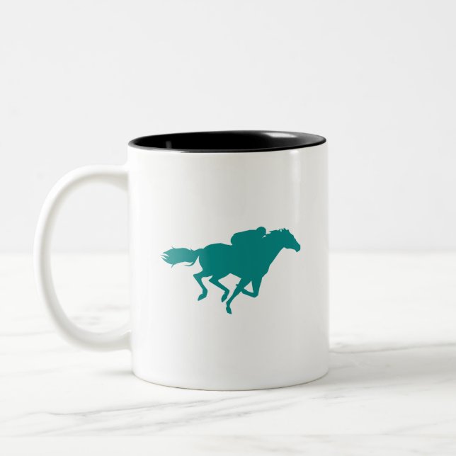 Caneca De Café Em Dois Tons Corrida de Cavalo Verde Teal (Esquerda)