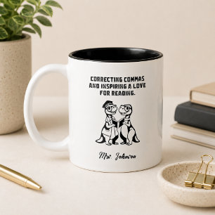Caneca De Café Em Dois Tons Corrigindo Vírgulas Amor pela Leitura Estilo Educa