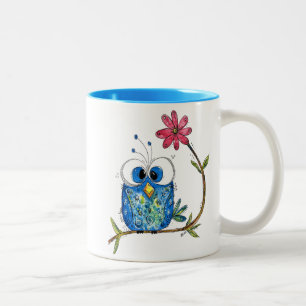 Caneca De Café Em Dois Tons Coruja-Azul-Esbranquiçada