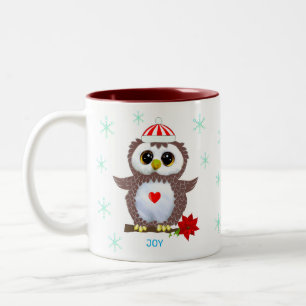 Caneca De Café Em Dois Tons Coruja Branca Fofa & Flocos de Neve