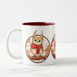 Caneca De Café Em Dois Tons Coruja-Cuta em galho na ilustração de inverno