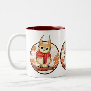 Caneca De Café Em Dois Tons Coruja-Cuta em galho na ilustração de inverno