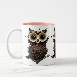Caneca De Café Em Dois Tons Coruja de Arte de Grão de Café