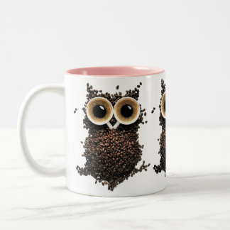 Caneca De Café Em Dois Tons Coruja de Arte de Grão de Café