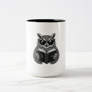 Caneca De Café Em Dois Tons Coruja de Leitura Celestial – Amante de Livros Mís