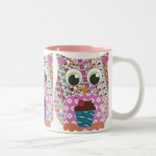 Caneca De Café Em Dois Tons Coruja do rosa do remendo de Appliqué