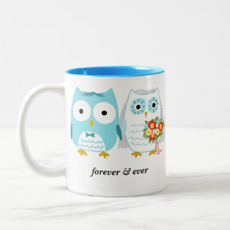Caneca De Café Em Dois Tons Coruja e noiva recém-casados Sr. e Sra.