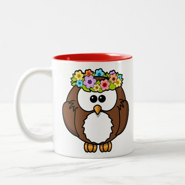 Caneca De Café Em Dois Tons Coruja Floral (Esquerda)